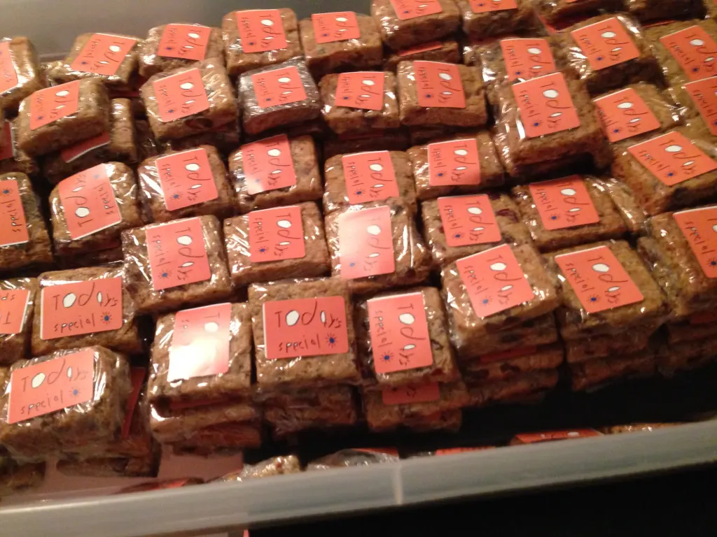 Rows of Beached Blondies, each individually wrapped and labeled with the orange Today's Special logo